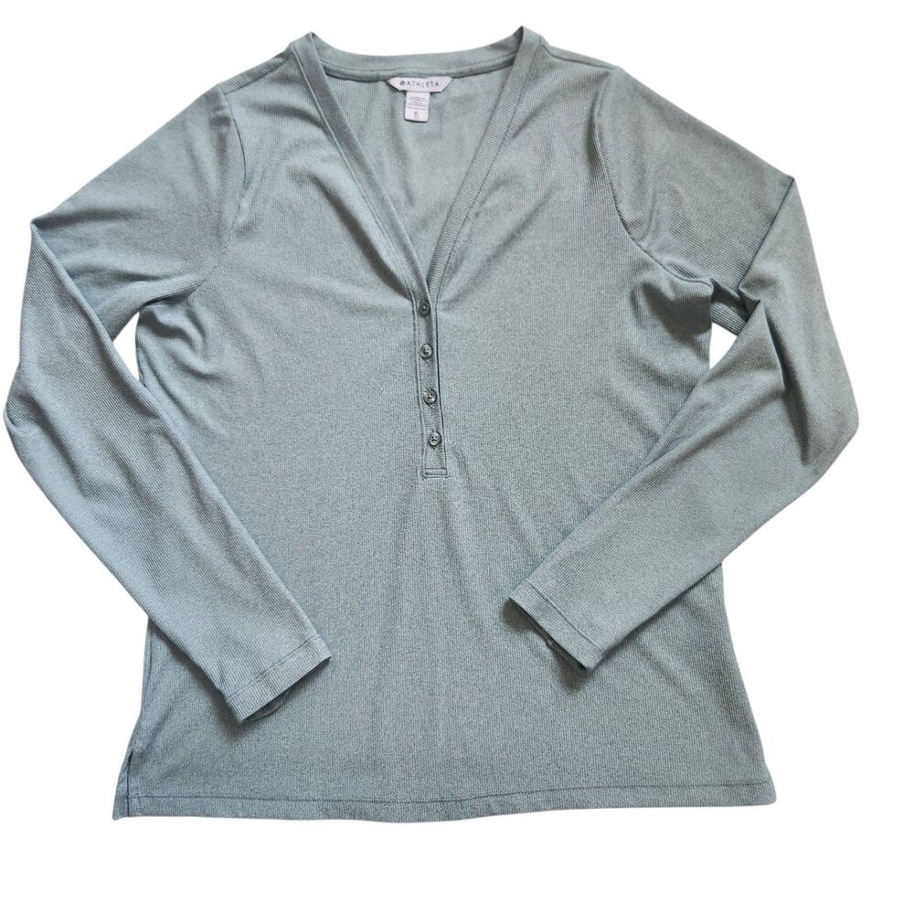 Athleta Uptempo Ribbed Henley Top XL Sage Green Thumbhole Gorpcore Yoga Lounge